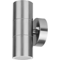 Grafner Edelstahl Wandlampe, mit nach oben und unten gerichtetem Lichtschein, IP44, 2x GU10 Fassung, Wandleuchte rund Down Light Wand Lampe Außen Hof Einfahrt nach oben unten scheinend