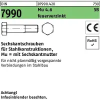 Reyher Sechskantschraube DIN 7990 CE m.Sechskantmutter M 27 x 70 4.6 feuerverzinkt