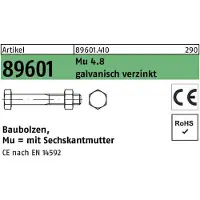 SCHMIDT'S Onlineshop ähnlich DIN601 Bauschrauben mit Muttern 4.8 verzinkt - 400 / 65 / SW30