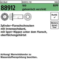 Reyher Zylinderflanschschraube R 88912 Sperr-Ripp Innen-6-kant M 6 x 12 100 galvanisch verzinkt