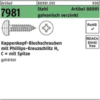 Hörger & Geßler Kappenkopfblechschraube R 88981 Kreuzschlitz-PH 3,9 x 19 -H Stahl galvanisch verzinkt