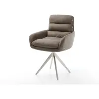 DELIFE Esszimmerstuhl Abelia-Flex mit Armlehnen Mikrofaser Taupe Vintage Kreuzgestell kantig Edelstahl