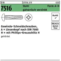 Reyher Gewindeschneidschraube DIN 7516 Linsenkopf m.Kreuzschlitz-PH AM 3 x 10 -H Stahl galvanisch verzinkt