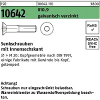 Reyher DIN 7991 / ISO 10642 - Stahl 10.9 verzinkt M 6x80 - Senkschrauben mit Innensechskant