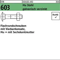 Reyher DIN 603 Stahl verzinkt M 16x400 - Flachrundschrauben mit Mutter - Güte 4.6