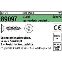 Reyher Spanplattenschrauben weiß verzinkt Senkkopf - 6x40 - Pozi Vollgewinde