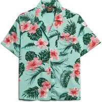 Superdry für Damen. W4010419A Beach Resort grünes Hemd (XS), Lässig, Viskose, Kurzarm