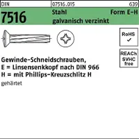 Hörger & Geßler DIN 7516 - Form E - Stahl verzinkt - M 8x30 - Schneidschrauben mit Linsensenkkopf Kreuzschlitz H