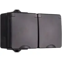 ION Industries Steckdose - Aufputz Wandsteckdose 2-fach - Staub- und Spritzwassergeschützt IP55 - Mit Schutzkontakt - Innen und Außen - Abmessungen 150x65x53 mm - Mattschwarz