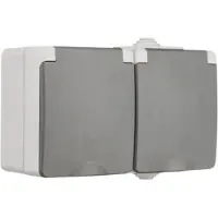 ION Industries Steckdose Spritzwassergeschützt - Aufputz Doppelsteckdose 2-Fach mit Schutzkontakt - IP55 Wasserdicht - Innen und Außen - Kunststoffgehäuse - 150x65x53 mm - Grau