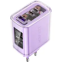 Acefast -Ladegerät GaN 65 W, 3 Anschlüsse (1xUSB, 2xUSB-C) - Lila
