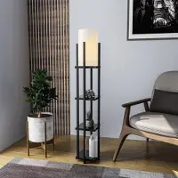 Opviq Stehlampe 8111 schwarz, Ablage, Stoffschirm weiß