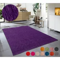 Theko Wollteppich "Holi", rechteckig, 13 mm Höhe, Uni-Farben, leicht meliert, reine Wolle, handgewebt mit Knüpfoptik