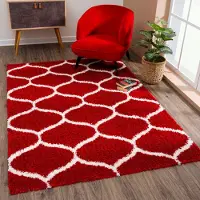 Sanat Hali Hochflor-Teppich "Madrid", rot, B:80cm H:30mm L:150cm, Kunstfaser, Teppiche, Hochflor-Teppich, Wohnzimmer, Langflor, Shaggy Teppich
