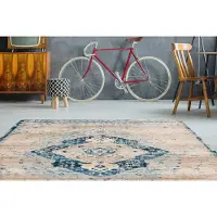 My Home Teppich "Marina" Gr. 2, beige (creme, blau), B:80cm H:5mm L:150cm, Kunstfaser, Teppiche, Teppich, Wohnzimmer