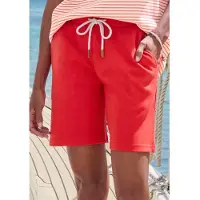H.I.S. Bermudas H.I.S, Damen, Gr. 48/50, N-Gr, rot, Sweatware, Obermaterial: 60% Baumwolle, 40% Polyester, unifarben, Basic kniefrei, Hosen Bermudas, mit Kordelzug und Stickerei, Loungewear, Topseller