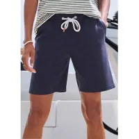 H.I.S. Bermudas H.I.S, Damen, Gr. 36/38, N-Gr, blau (marine), Sweatware, Obermaterial: 60% Baumwolle, 40% Polyester, unifarben, Basic kniefrei, Hosen Bermudas, mit Kordelzug und Stickerei, Loungewear