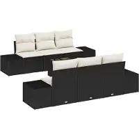 vidaXL Garten-Sofa-Set 8 stk. Schwarz und Creme Poly-Rattan