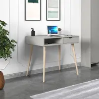 Skye Decor , Hochwertiger Schreibtisch, 90 x 80 x 60 cm, 100% melaminbeschichtete Spanplatte, 18 mm dick, mit zahlreichen Regalen, Wandmontage möglich, Grau & Holz, skandinavisches Design.