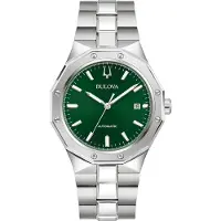 Bulova Automatikuhr , silber (silberfarben, grün, grün), Armbanduhren, Herren, silberfarben, Automatikuhr, Armbanduhr, Herrenuhr, Mechanische Uhr, Edelstahlarmband, analog, Tag