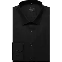 MARVELIS Langarmhemd , Herren, Gr. 39, N-Gr, schwarz, Web, Obermaterial: 100% Baumwolle, körpernah, 2-Knopf-Manschette, Hemden Langarmhemd, Kentkragen, Businesshemd, körpernah