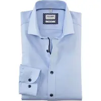 Olymp Businesshemd "Level Five body fit", Herren, Gr. 46, N-Gr, blau (ozon), Web, Obermaterial: 97% Baumwolle, 3% Elastolefin, körpernah, 2-Knopf-Manschette, Hemden Businesshemd