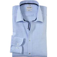 Olymp Businesshemd "Level Five body fit", Herren, Gr. 46, N-Gr, blau (bleu), Obermaterial: 97% Baumwolle, 3% Elastolefin, kariert, Hemden Businesshemd