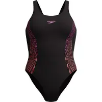 Speedo Badeanzug , Damen, Gr. 34, N-Gr, schwarz (schwarz, lila), Obermaterial: 100% Polyester, Badeanzüge Badeanzug, schnelltrocknendes Endurance+ Material, hohe Chlorbeständigkeit