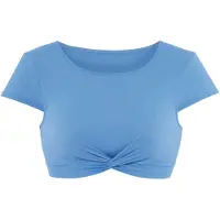 LASCANA Crop-Bikini-Top ACTIVE "Oceana", Damen, Gr. 38, Cup A/B, blau (hellblau), Recycling-Polyamid, Bikini-Oberteile Crop-Bikini-Top, mit modischer Knotenoptik