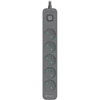 Tracer Power Line+ 1,8 m Graphit-Überspannungsschutz-Steckdosenleiste (6 Steckdosen)