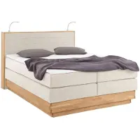 Home affaire Boxspringbett "Cavan", beige, B:164cm L:222cm, Microfaser (100% Polyester), Komplettbetten, Boxspringbett, Eiche, inkl. Bettkasten & Topper, verschiedene Härtegrade (auch H4)