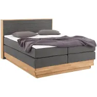 Home affaire Boxspringbett "Cavan", grau (steel), L:220cm, Microfaser (100% Polyester), Komplettbetten, Boxspringbett, Eiche, inkl. Bettkasten & Topper, verschiedene Härtegrade (auch H4)