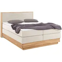 Home affaire Boxspringbett "Cavan", beige, L:220cm, Microfaser (100% Polyester), Komplettbetten, Boxspringbett, Eiche, inkl. Bettkasten & Topper, verschiedene Härtegrade (auch H4)