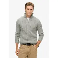 Superdry für Herren. M6110527A Vintage Jacob Grau geflochtene gestrickte Pullover mit halbem Reißverschluss mit halbem Reißverschluss (XL),