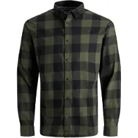Jack & Jones Langarmhemd "JJEGINGHAM TWILL SHIRT L/S NOOS", Herren, Gr. XXL, N-Gr, schwarz (olivgrün, schwarz), Web, Obermaterial: 100% Baumwolle, kariert, slim fit, Rundhals, Hemden Langarmhemd