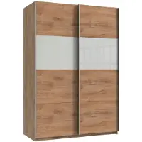 Wimex Schwebetürenschrank "Bramfeld Kleiderschrank", braun (plankeneiche, absetzung weißglas), B:135cm H:198cm T:64cm, Schränke, Schwebetürenschrank, mit Glaselementen und zusätzlichen Einlegeböden