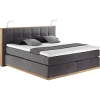 Home affaire Boxspringbett "Vinton", grau (charcoal), B:200cm L:213cm, Komplettbetten, Boxspringbett, aus Eiche, mit LED-Beleuchtung, verschiedene Härtegrade (auch H4)
