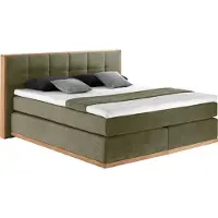 Home affaire Boxspringbett "Vinton", grün (olive), B:180cm L:213cm, Komplettbetten, Boxspringbett, aus massiver Eiche, verschiedene Härtegrade (auch H4)