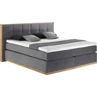 Home affaire Boxspringbett "Vinton", grau (steel), B:180cm L:213cm, Komplettbetten, Boxspringbett, aus massiver Eiche, verschiedene Härtegrade (auch H4)