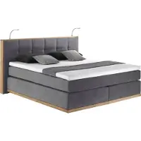 Places Of Style Boxspringbett "Vinton", grau (steel), B:200cm L:213cm, Komplettbetten, Boxspringbett, aus Eiche, mit LED-Beleuchtung, verschiedene Härtegrade (auch H4)