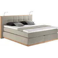 Home affaire Boxspringbett "Vinton", beige, B:220cm L:213cm, Komplettbetten, Boxspringbett, aus Eiche, mit LED-Beleuchtung, verschiedene Härtegrade (auch H4)
