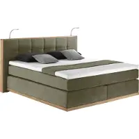Home affaire Boxspringbett "Vinton", grün (olive), B:180cm L:213cm, Komplettbetten, Boxspringbett, aus Eiche, mit LED-Beleuchtung, verschiedene Härtegrade (auch H4)