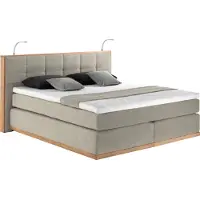 Places Of Style Boxspringbett "Vinton", beige, B:180cm L:213cm, Komplettbetten, Boxspringbett, aus Eiche, mit LED-Beleuchtung, verschiedene Härtegrade (auch H4)
