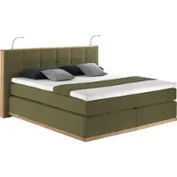 Places Of Style Boxspringbett "Vinton", grün (olive), B:220cm L:213cm, Komplettbetten, Boxspringbett, aus Eiche, mit LED-Beleuchtung, verschiedene Härtegrade (auch H4)