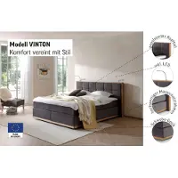 Home affaire Boxspringbett "Vinton", grau (charcoal), B:200cm L:213cm, Komplettbetten, Boxspringbett, aus Eiche, mit LED-Beleuchtung, verschiedene Härtegrade (auch H4)