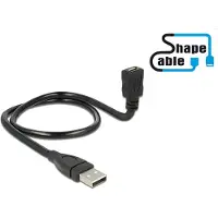 DeLOCK 0.5m, USB2.0-A/USB2.0 Micro-B, 0,5 m, USB A, Micro-USB B, USB 2.0, Männlich/Weiblich, Schwarz