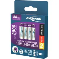 Ansmann Li-Ion Akkus Mignon AA, 1,5 V, Typ 2000 (min. 1800 mAh), 3,26 Wh, Type C Ladung, 4 Stück