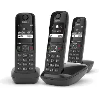 Gigaset AS690 Trio, Analoges/DECT-Telefon, Kabelloses Mobilteil, Freisprecheinrichtung, 100 Eintragungen, Schwarz