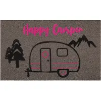 Wecon Home Fußmatte "Happy Camper", rechteckig, 18 mm Höhe, rutschfest, robust, innen, Außenbereiche überdacht, schwer