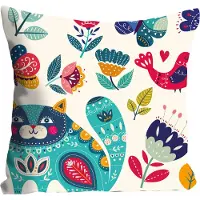 Queence Dekokissen "Ilma", bunt (bunt, bedruckt), B:40cm L:40cm, Polyester, Dekokissen_Sitzkissen_Kissenhüllen, Dekokissen, mit einer orientalischen Katze